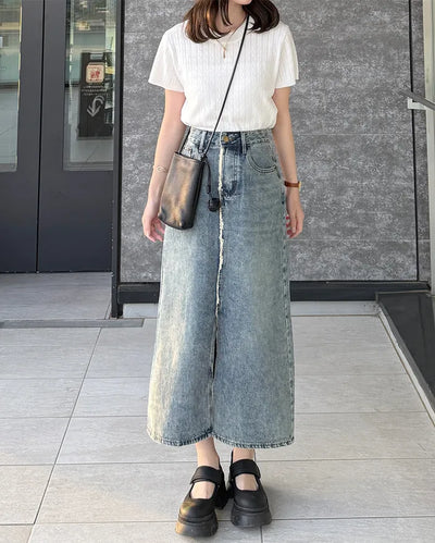 Fringe detail denim skirt