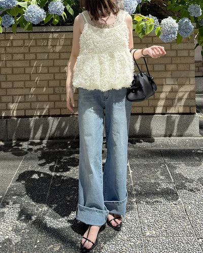 Semi-bootcut denim pants