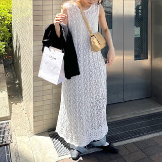 Perforated Long Knit Dress