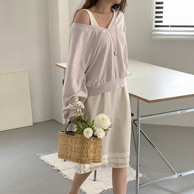 [3 colors] Cotton V-neck sweatshirt
