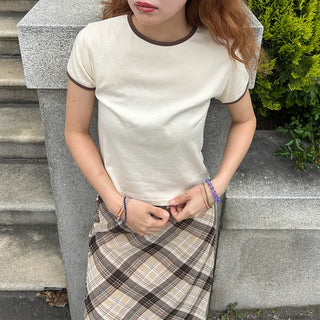 Two-tone block ringer neck T-shirt