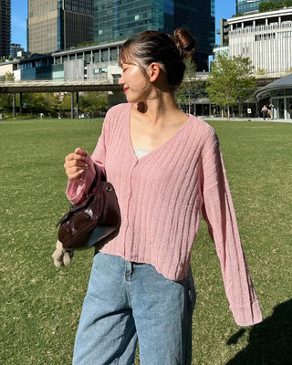 Ribbed V-neck cardigan