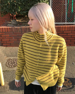 Striped knit zip-up