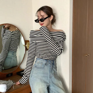 Striped off-shoulder knit