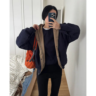 Two-tone hooded oversized jacket