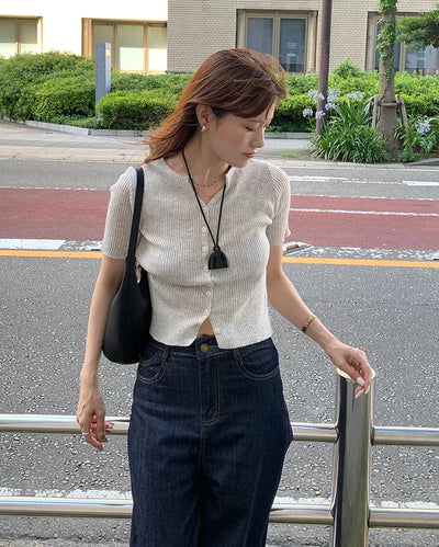 Ribbed Half-Sleeve Cardigan