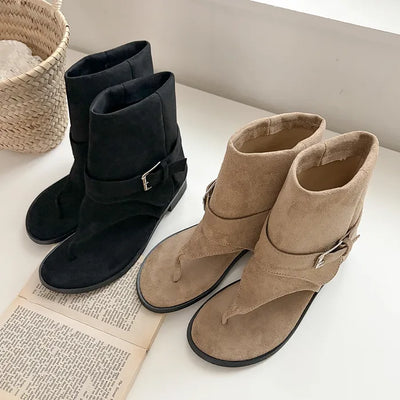 Suede Thong Boot Sandals