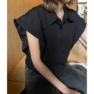 Puff-sleeve shirred shirt