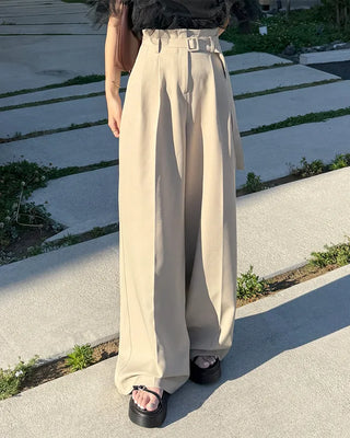 Belted high-waisted wide-leg slacks