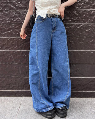 Side-slit wide denim pants