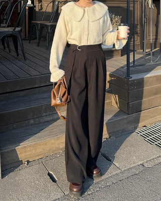 Belted back elastic waist slacks