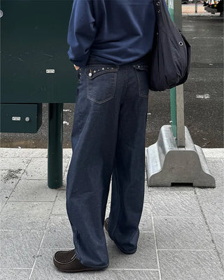 Studded pocket balloon denim pants