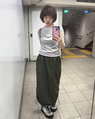 Side pocket nylon cargo skirt