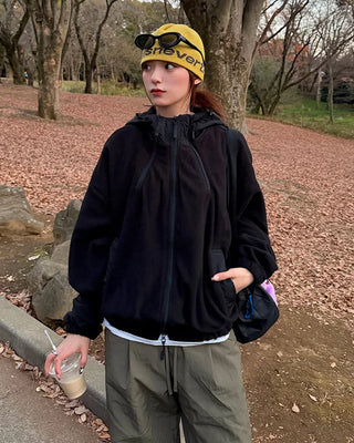 Cropped fleece hooded parka