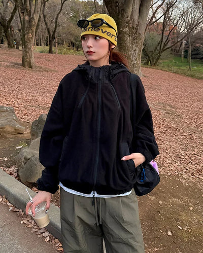 Cropped fleece hooded parka