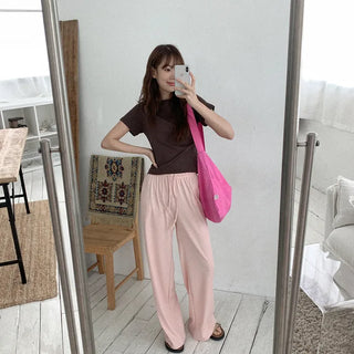 Striped wide-leg elastic waist pants