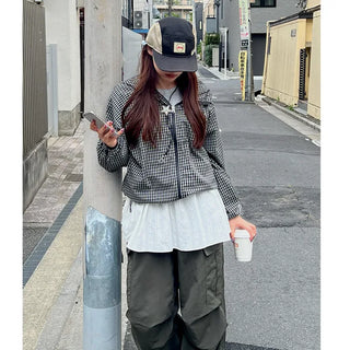 (Unisex) Check Hooded Parka
