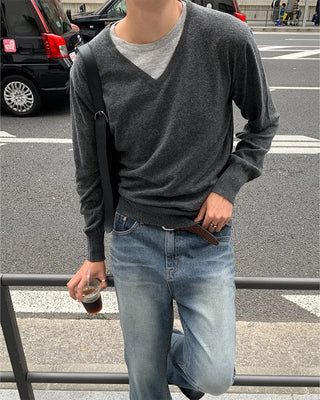 V-neck simple layered knit