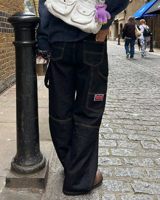 Patchwork cargo denim