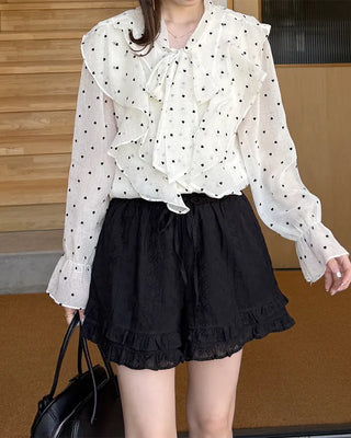 Neck strap ruffle chiffon blouse