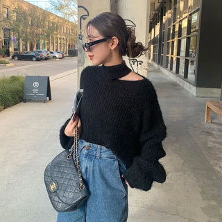 Fluffy Slit Half-Neck Knit