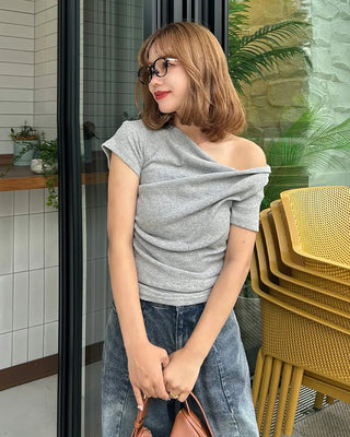 Asymmetrical Drape Short-Sleeve T-Shirt