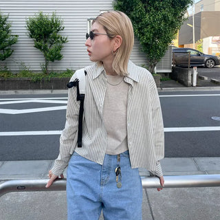 Striped long-sleeved cropped shirt