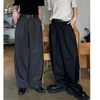 Waist buckle striped pants