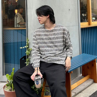 (Unisex) Striped Linen Long T-Shirt