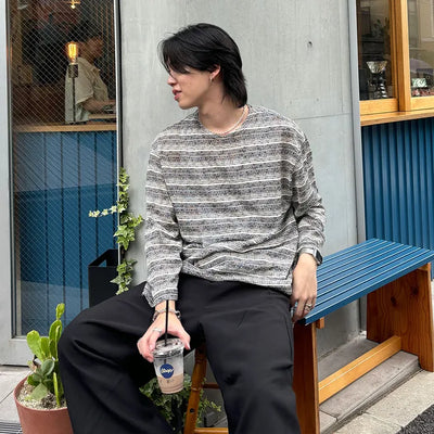 (Unisex) Striped Linen Long T-Shirt