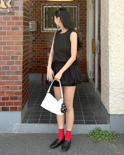 Balloon skirt string mini dress