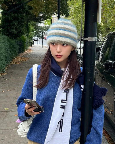 Two-tone striped knit hat