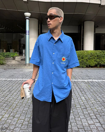 Sun Embroidered Linen Half Shirt