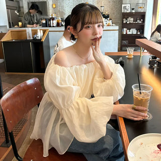 Chiffon off-shoulder blouse