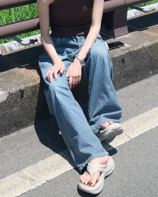 Wide striped denim pants