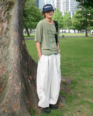 Seersucker striped wide-leg pants