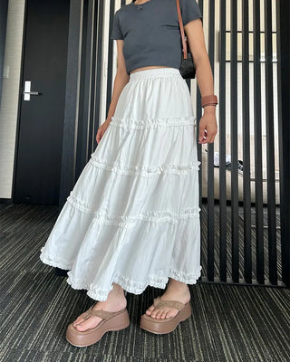 Frilled Can-Can Long Skirt