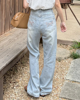 Pocket ribbon detail denim pants