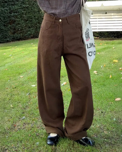 Back buckle cotton pants