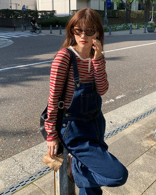 Striped Henley Neck Long T-Shirt