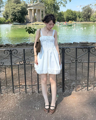 Pintuck lace mini dress