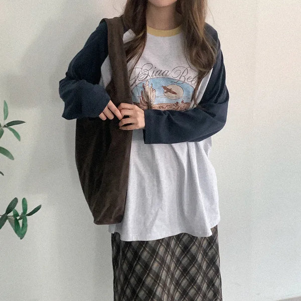 Printed raglan oversized T-shirt