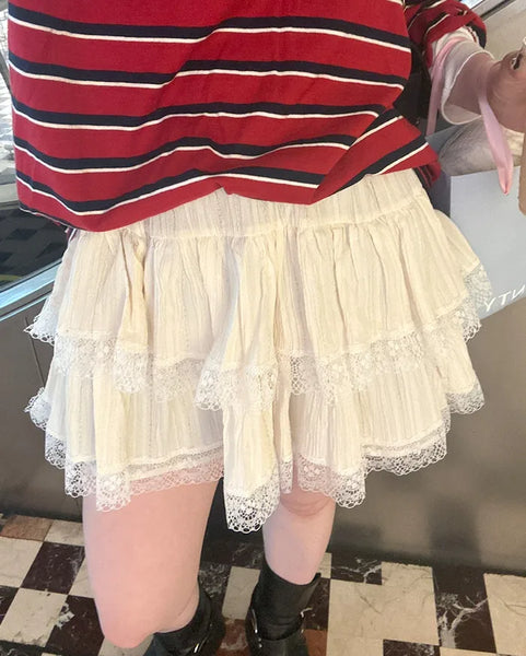 Lace tiered mini skirt