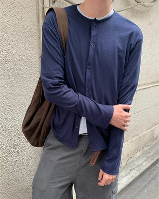 Layered Rib Button Cardigan