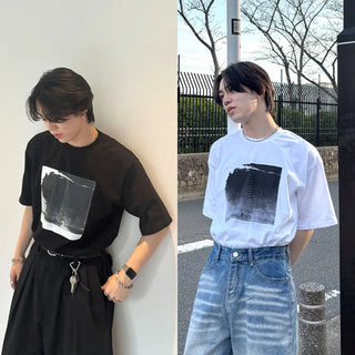 (Unisex) Square Print Short-Sleeve T-Shirt