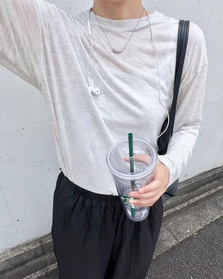 Summer sheer long-sleeved T-shirt
