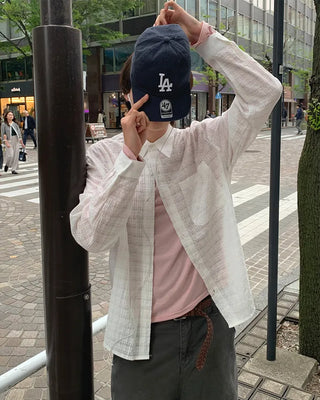 Checkered long-sleeved summer shirt