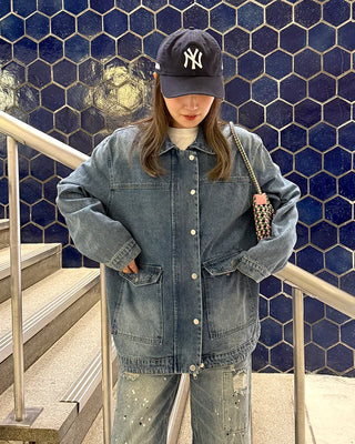 Denim midi zip-up jacket
