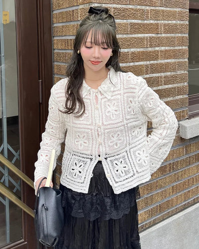 Floral Vintage Crochet Collar Cardigan