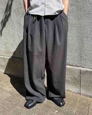 Striped button design wide slacks